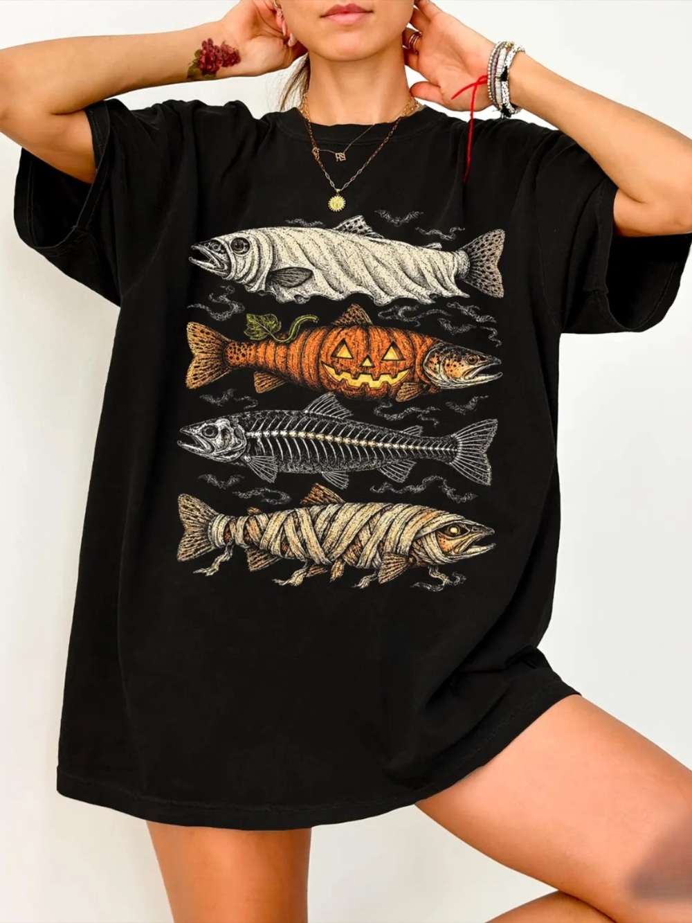Halloween Fish Graphic Pet Tee - Black